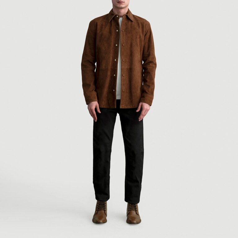 Mens Haven Brown Suede Leather Shirt Full Length-2-1724081315423
